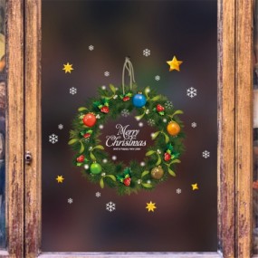 Christmas Green Wreath Wall Sticker Glass Window Sticker Removable